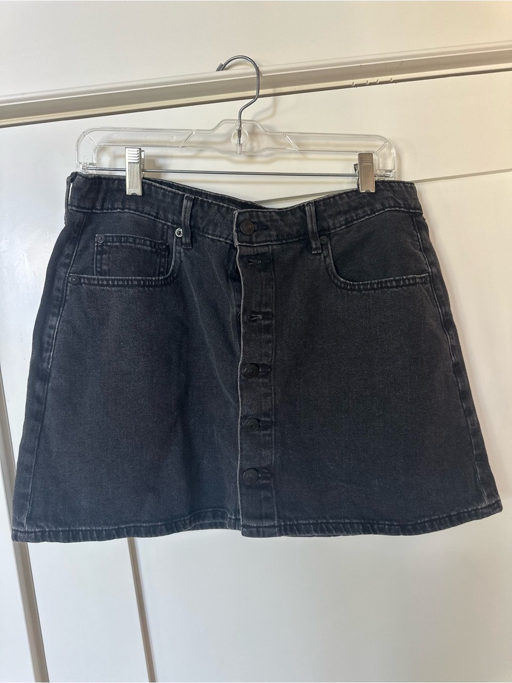 American Eagle Outfitters Black Denim Button-Front Mini Skirt